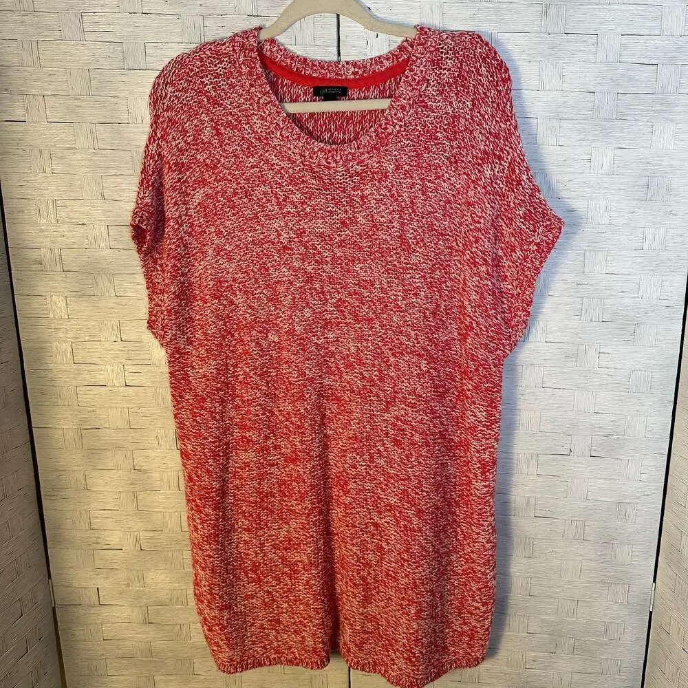 J Jill women's sweater cap sleeve loose knit‎ coastal grandma feminine red white